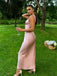 Elegant Pink Satin Slip Prom Dress Sexy Cut-Out Front Tie Midi Length Cocktail Gown,OLP1826
