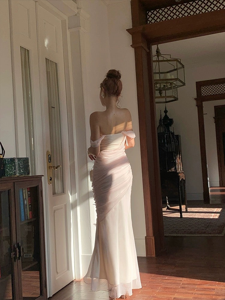 Floral Pink Off-Shoulder Mermaid Long Prom Dress Ideas, Evening Party Dresses, OLP1601