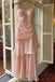 Blush Pink Spaghetti Strap Prom Dress Ruched Satin Tiered Skirt Midi Length,OLP2169