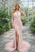 Unique Pink Pearl-Embellished Mermaid Prom Dress with Draped Bead Detail,OLP1895
