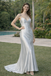 Modern Silver Satin Slip Prom Dress V Neck Spaghetti Strap Long Formal Gown,OLP1909