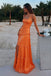 Sexy Vibrant Orange Satin Ruffled Slit Prom Dress with Sweetheart Straps,OLP2373