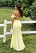 Modern Yellow Ruffled Off-Shoulder Party Dress Sheath Long Prom Dress,OLP2358