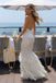 Beautiful White Halter Neck Mermaid Prom Dress Modern Plunging Ruffled Hem Gown,OLP2389