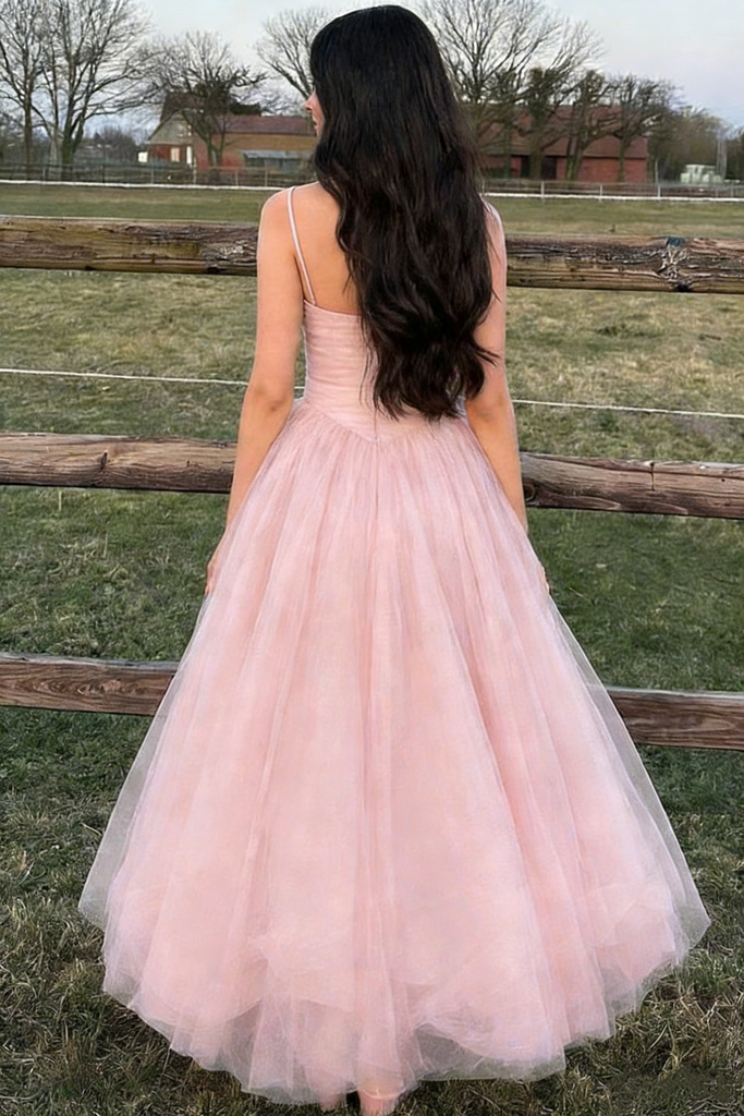 Dreamy Blush Pink Tulle Prom Gown Corset Top Sleeveless A-Line Ball Dress,OLP1838