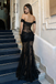 Sexy Black Lace Mermaid Prom Dress Classy Off-Shoulder Sheer Bodice,OLP2197