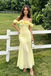 Modern Yellow Ruffled Off-Shoulder Party Dress Sheath Long Prom Dress,OLP2358