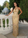 Classy Gold Embroidered Halter Gown Sheer Illusion High Neck Evening Wear,OLP2067