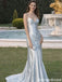 Modern Silver Satin Slip Prom Dress V Neck Spaghetti Strap Long Formal Gown,OLP1909