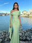 Sage Green One Shoulder Prom Dress Ruched Chiffon Sleeveless Floor Length Modern,OLP2261