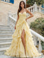 Soft Yellow Strapless Prom Dress Sweetheart Ruffle Tiered Chiffon Formal Gown,OLP2075