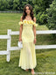 Modern Yellow Ruffled Off-Shoulder Party Dress Sheath Long Prom Dress,OLP2358