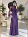 Unique Purple Mock Neck Bell-Sleeve Lace Beaded Prom Dress,OLP2437