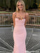 Classy Pink Mermaid Prom Dress Floral Embroidered Bustier Straps Long Party Wear,OLP2155