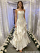 Unique Ivory Tiered Ruffle Prom Dress Spaghetti Straps Luxury Satin,OLP1936