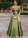 Elegant Olive Green Satin Formal Gown with Beaded Sweetheart Necklinee,OLP1868