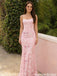 Beautiful Pink Floral Lace Prom Dress Spaghetti Strap Fitted Mermaid Gown,OLP2028