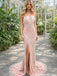 Unique Pink Pearl-Embellished Mermaid Prom Dress with Draped Bead Detail,OLP1895