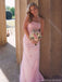 Elegant Pink Strapless Lace Applique Prom Gown Slim Fit Tulle Evening Dress,OLP1849