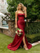 Fancy Dark Red Strapless Corset Prom Dress Beautiful Ruched Satin Floor Length Gown,OLP1750