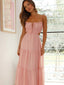Elegant Pink Chiffon A-Line Maxi Dress with Ruffled Tiered Skirt Prom Dress,OLP1755