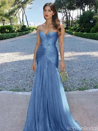 Elegant Blue Sweetheart Sleeveless Mermaid Long Prom Dress Ideas, Evening Party Dresses ,OLP1185