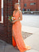 Elegant Orange V-Neck Mermaid Side Slit Long Prom Dress Ideas, Evening Party Dresses, OLP1447