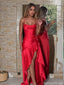 Bold Red Satin Strapless Prom Dress with High-Low Ruffled Hemline,OLP1780