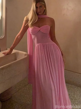 Sexy Pink Sweetheart A-Line Long Prom Dress Ideas, Evening Party Dresses, OLP1259