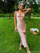 Elegant Pink Satin Slip Prom Dress Sexy Cut-Out Front Tie Midi Length Cocktail Gown,OLP1826