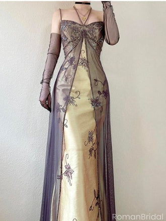 Elegant Yellow Spaghetti Strap Mermaid Long Prom Dress Ideas, Evening Party Dresses, OLP1308