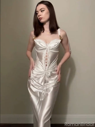 Elegant White Spaghetti Strap Mermaid Long Prom Dress Ideas, Evening Party Dresses, OLP1424