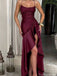 Sexy Burgundy Spaghetti Strap High Low Long Prom Dress Ideas, Evening Party Dresses, OLP1490