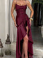 Sexy Burgundy Spaghetti Strap High Low Long Prom Dress Ideas, Evening Party Dresses, OLP1490