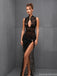 Sexy Black Halter Mermaid Side Slit Long Prom Dress Ideas, Evening Party Dresses, OLP1385