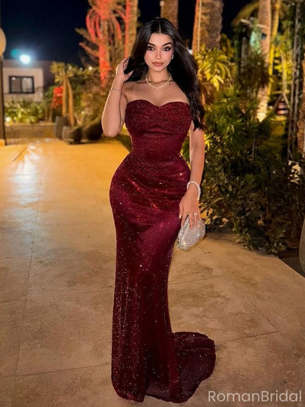 Sparkly Red Sweetheart Mermaid Long Prom Dress Ideas, Evening Party Dresses, OLP1612