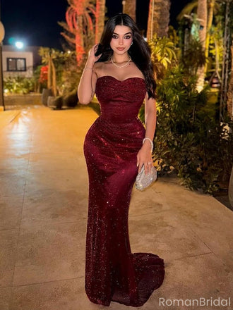 Sparkly Red Sweetheart Mermaid Long Prom Dress Ideas, Evening Party Dresses, OLP1612