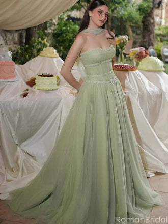 Elegant Green Sweetheart A-Line Long Prom Dress Ideas, Evening Party Dresses , OLP1246