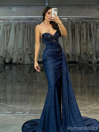 Shiny Blue Sweetheart Mermaid  Long Prom Dress Ideas, Evening Party Dresses , OLP1221
