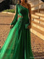 Elegant Green One-Shoulder A-Line Long Prom Dress Ideas, Evening Party Dresses, OLP1277