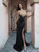 Modern Black Sequin Prom Dress Sexy Sleeveless Illusion Neckline Slit Formal Gown,OLP1735