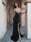 Modern Black Sequin Prom Dress Sexy Sleeveless Illusion Neckline Slit Formal Gown,OLP1735