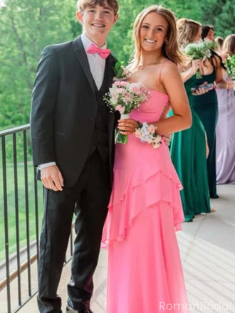 Pretty Hot Pink Ruffle Prom Dress Sleeveless Tiered Chiffon Floor Length Gown,OLP1768