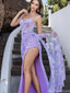 Elegant Purple Applique Spaghetti Strap Mermaid Side Slit Long Prom Dress Ideas, Evening Party Dresses , OLP1241