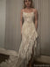 Unique Ivory Lace Mermaid Prom Dress High-Low Ruffle Hem Spaghetti Straps,OLP1797