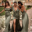 Elegant Green Mismatched Sleeveless Mermaid Long Bridesmaid Dresses Online, BG905