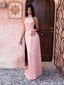 Elegant Pink High Neck Pleated Satin Prom Dress,Evening Gown,OLP1728