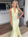Pretty Pale Yellow V-Neck Prom Gown Sexy Crisscross Waistband Satin Mermaid Fit,OLP1762