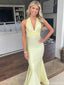 Pretty Pale Yellow V-Neck Prom Gown Sexy Crisscross Waistband Satin Mermaid Fit,OLP1762