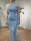 Sparkly Blue High Neck Mermaid Long Prom Dress Ideas, Evening Party Dresses, OLP1530